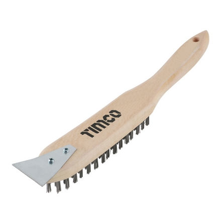 Picture of WOODEN HANDLE 4 ROW WIRE BRUSH WITH SCRAPER