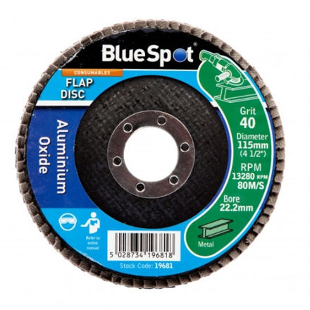 Picture of BLUESPOT 115MM (4.5") 40 GRIT ALUMINIUM OXIDE FLAP DISC (HEADER CARD)