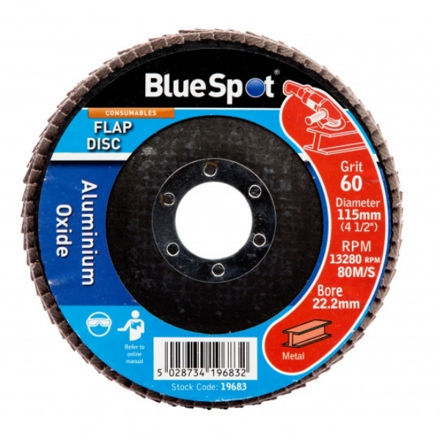 Picture of BLUESPOT 115MM (4.5") 60 GRIT ALUMINIUM OXIDE FLAP DISC (HEADER CARD)