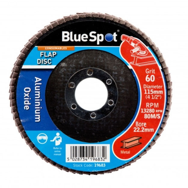 Picture of BLUESPOT 115MM (4.5") 60 GRIT ALUMINIUM OXIDE FLAP DISC (HEADER CARD)