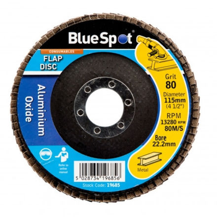Picture of BLUESPOT 115MM (4.5") 80 GRIT ALUMINIUM OXIDE FLAP DISC (HEADER CARD)