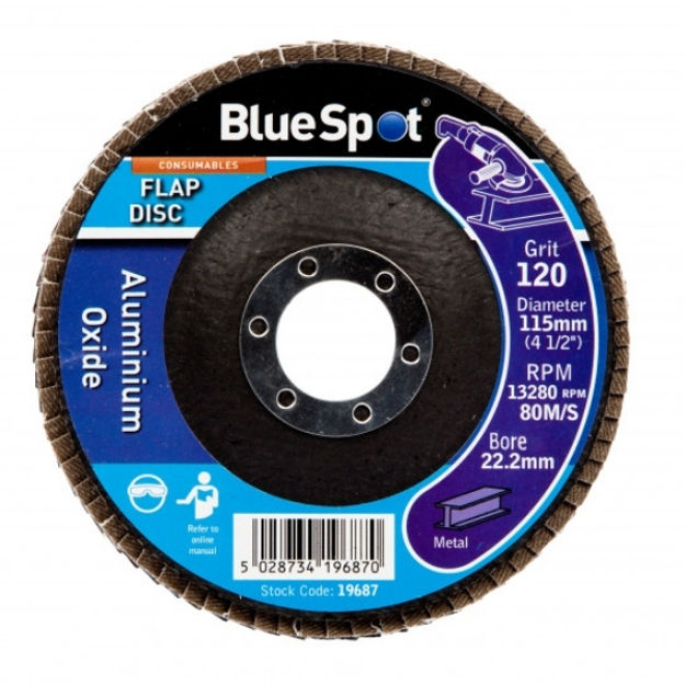 Picture of BLUESPOT 115MM (4.5") 120 GRIT ALUMINIUM OXIDE FLAP DISC (HEADER CARD)