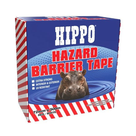 Picture of HIPPO HAZARD BARRIER TAPE 72MM X 500M RED / WHITE
