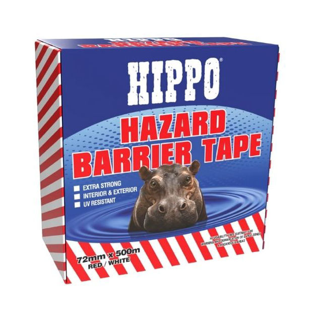 Picture of HIPPO HAZARD BARRIER TAPE 72MM X 500M RED / WHITE