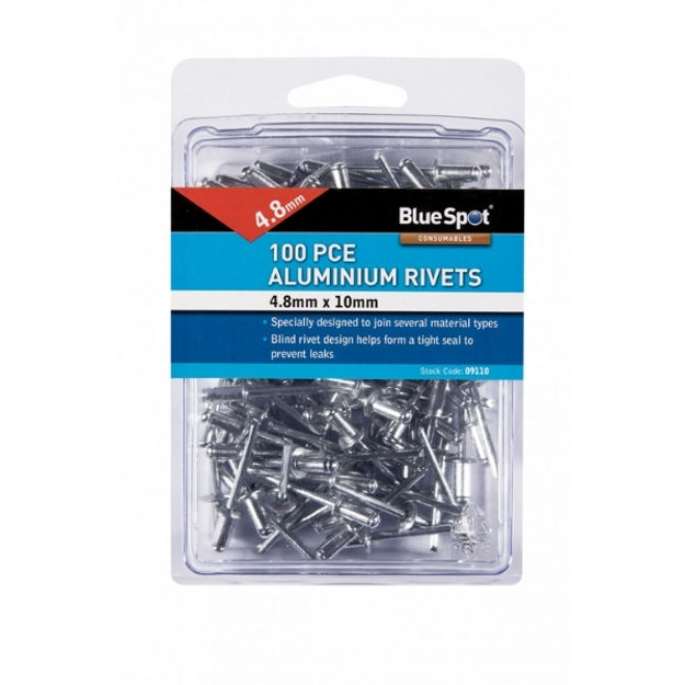 Picture of BLUESPOT 100 PCE 4.8MM X 10MM ALUMINIUM RIVETS
