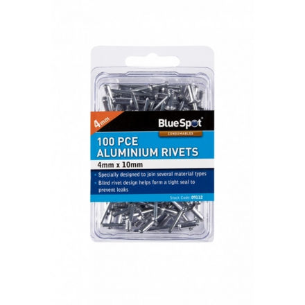 Picture of BLUESPOT 100 PCE 4MM X 10MM ALUMINIUM RIVETS