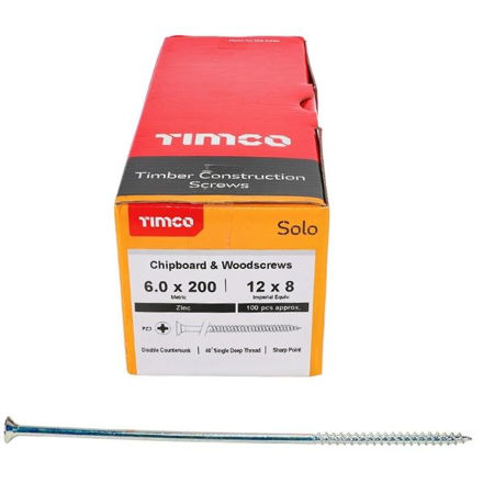 Picture of TIMCO SOLO COUNTERSUNK WOODSCREW PZ3 ZINC 6.0 X 200MM (100 PACK)