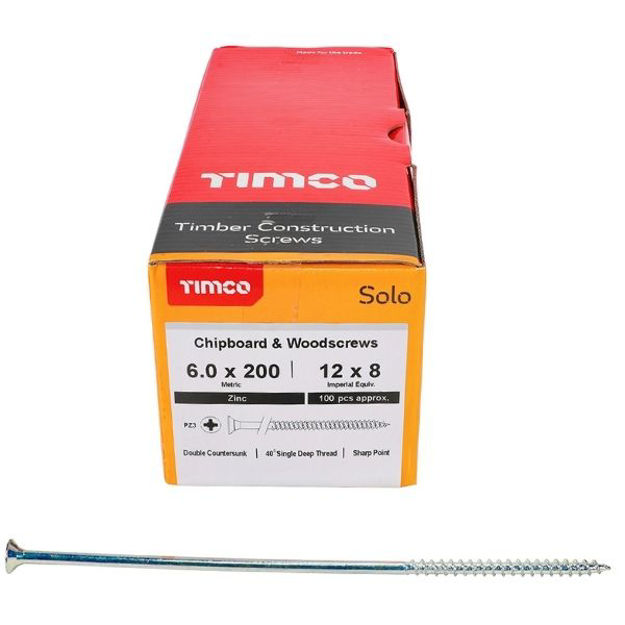 Picture of TIMCO SOLO COUNTERSUNK WOODSCREW PZ3 ZINC 6.0 X 200MM (100 PACK)