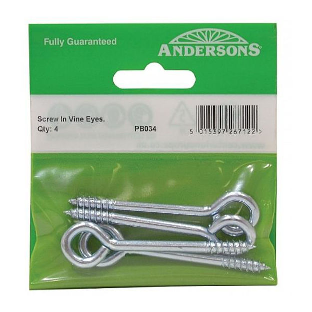 Picture of 75MM X 12MM SCREW IN STEEL VINE EYES (PACK OF 4)