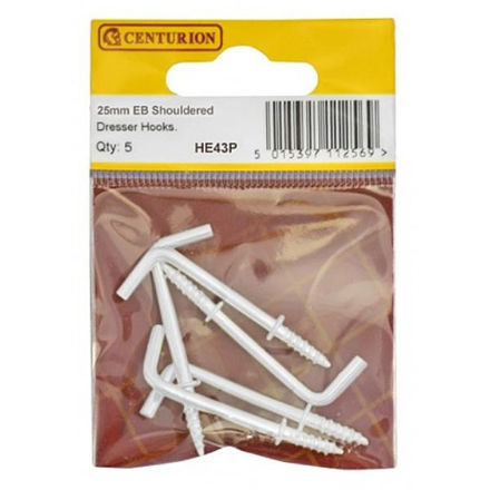 Picture of 25MM WHITE PVC SHOULDERED DRESSER HOOKS (PACK OF 5)