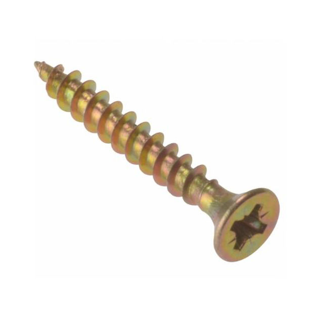 Picture of FORGEFIX CHIPBOARD COUNTERSUNK SCREWS POZIDRIV PZ3 ZINC YELLOW PASSIVATED 6 X 90MM (100 PACK)