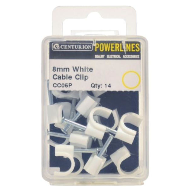Picture of 8MM WHITE CABLE CLIPS (PACK OF 14)