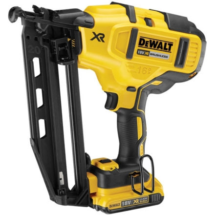 Picture of DEWALT 18V XR BRUSHLESS 2ND FIX ANGLED NAILER 63MM 2X2AH LI-ION BATTERIES