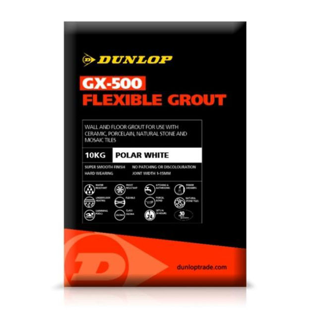 Picture of DUNLOP GX-500 FLEXIBLE GROUT 10KG - POLAR WHITE