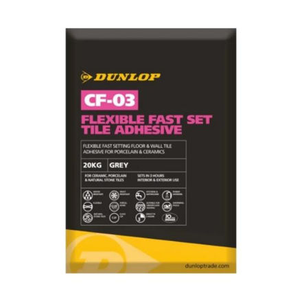 Picture of DUNLOP CF-03 FLEXIBLE FAST SET TILE ADHESIVE 20KG GREY