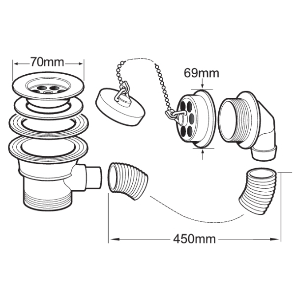 C L Jones. METHVEN DEVA 1 1/2" PLASTIC BATH WASTE WITH OVERFLOW AND PLUG