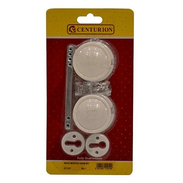 Picture of WHITE PLASTIC RIM MORTICE KNOB SET 45MM