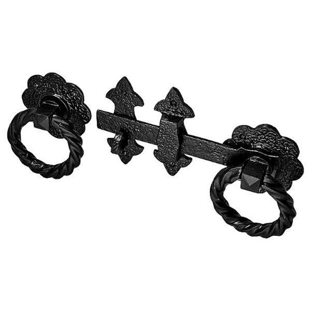 Picture of ANTIQUE BLACK FLEUR DL TWISTED RING GATE LATCH