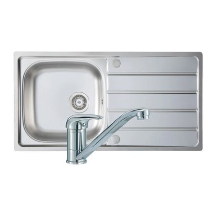 Picture of PJH PRIMA 1 BOWL STAINLESS STEEL SINK & LEVER TAP PACK 965X500MM