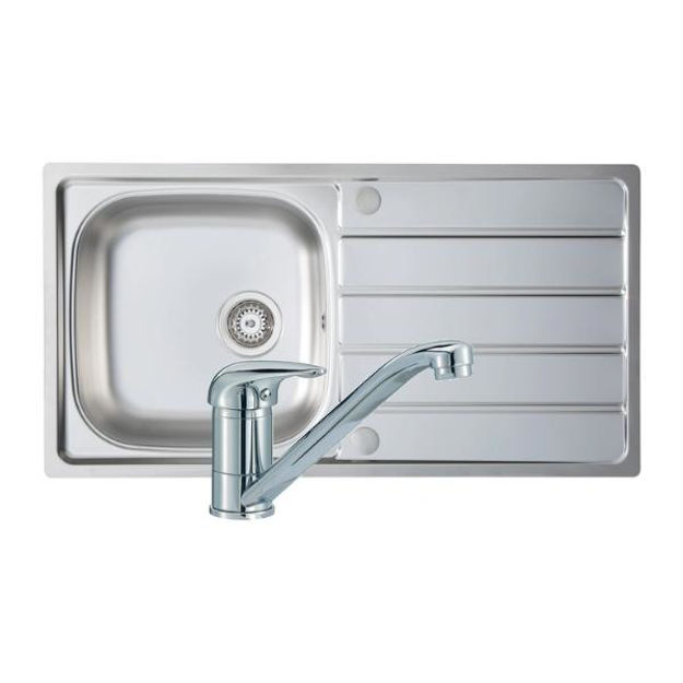 Picture of PJH PRIMA 1 BOWL STAINLESS STEEL SINK & LEVER TAP PACK 965X500MM